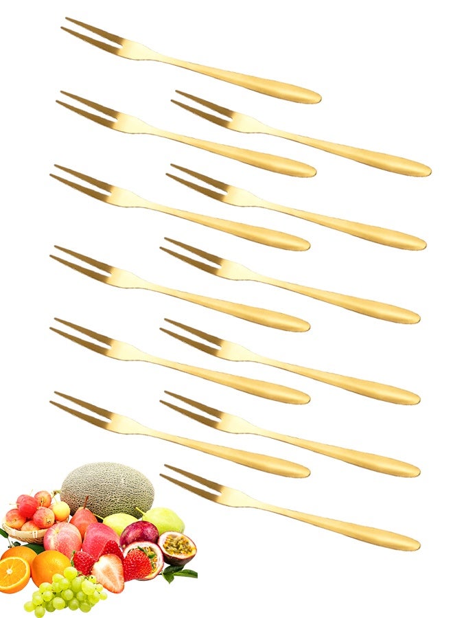12 Pcs Mini Forks Appetizer Forks Small Fruit Fork for Appetizers Pastry Dessert Metal Forks（Golden） - Image 1